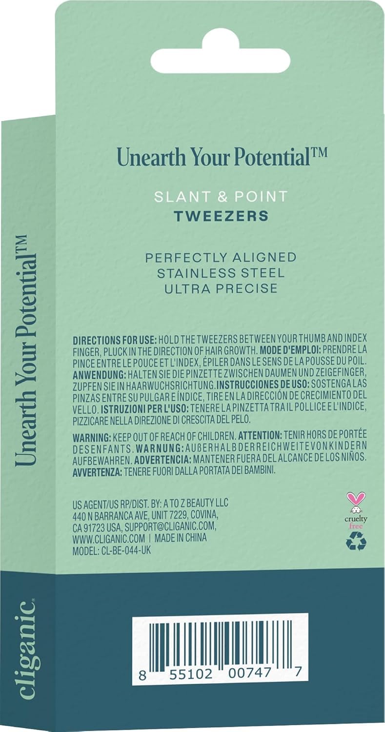 Cliganic tweezers in a travel kit lifestyle scene for easy grooming on the go