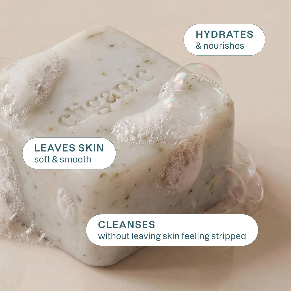 Cliganic Vanilla Orchid bar close-up texture highlighting creamy lather