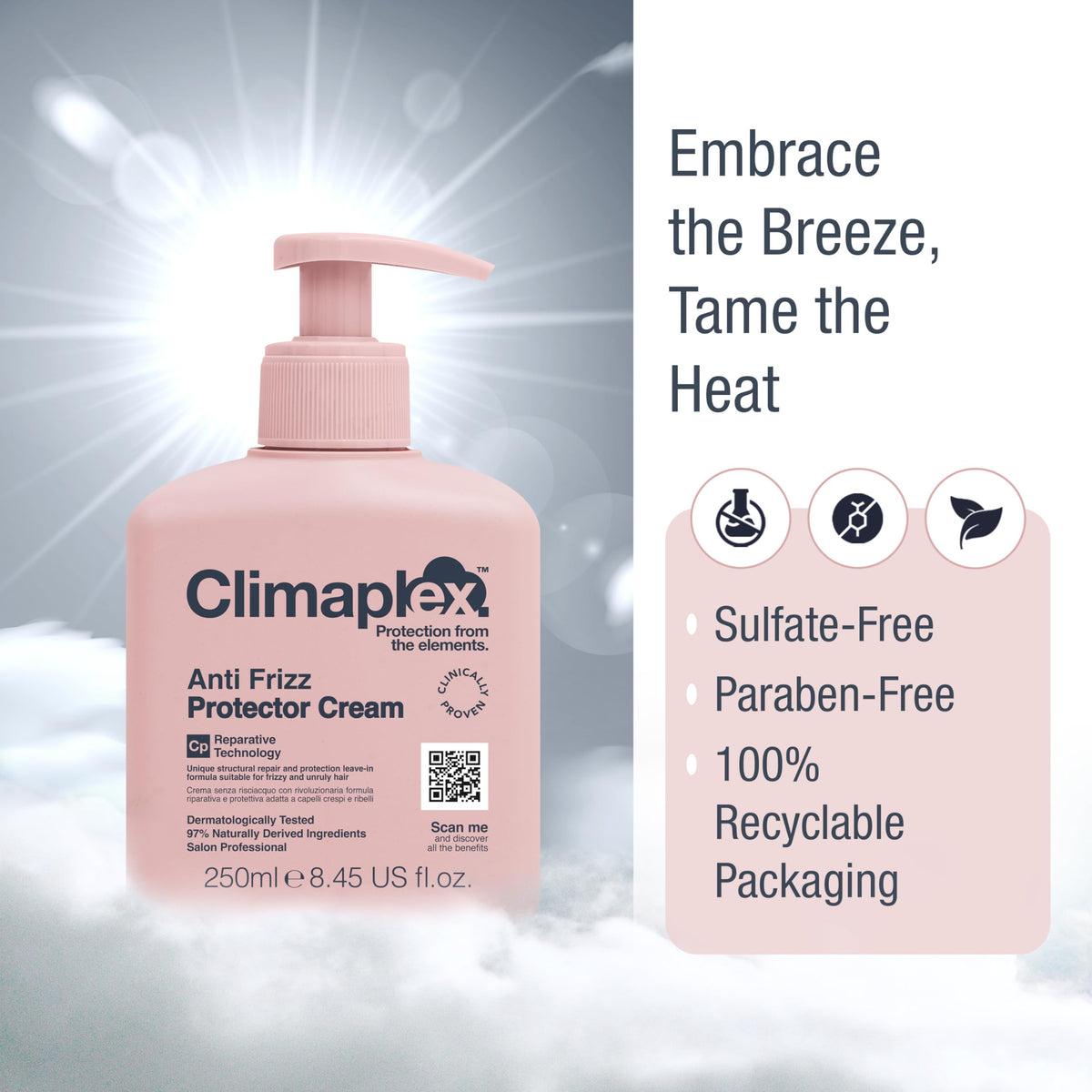 Climaplex being applied to a hair strand to improve shine and manageability