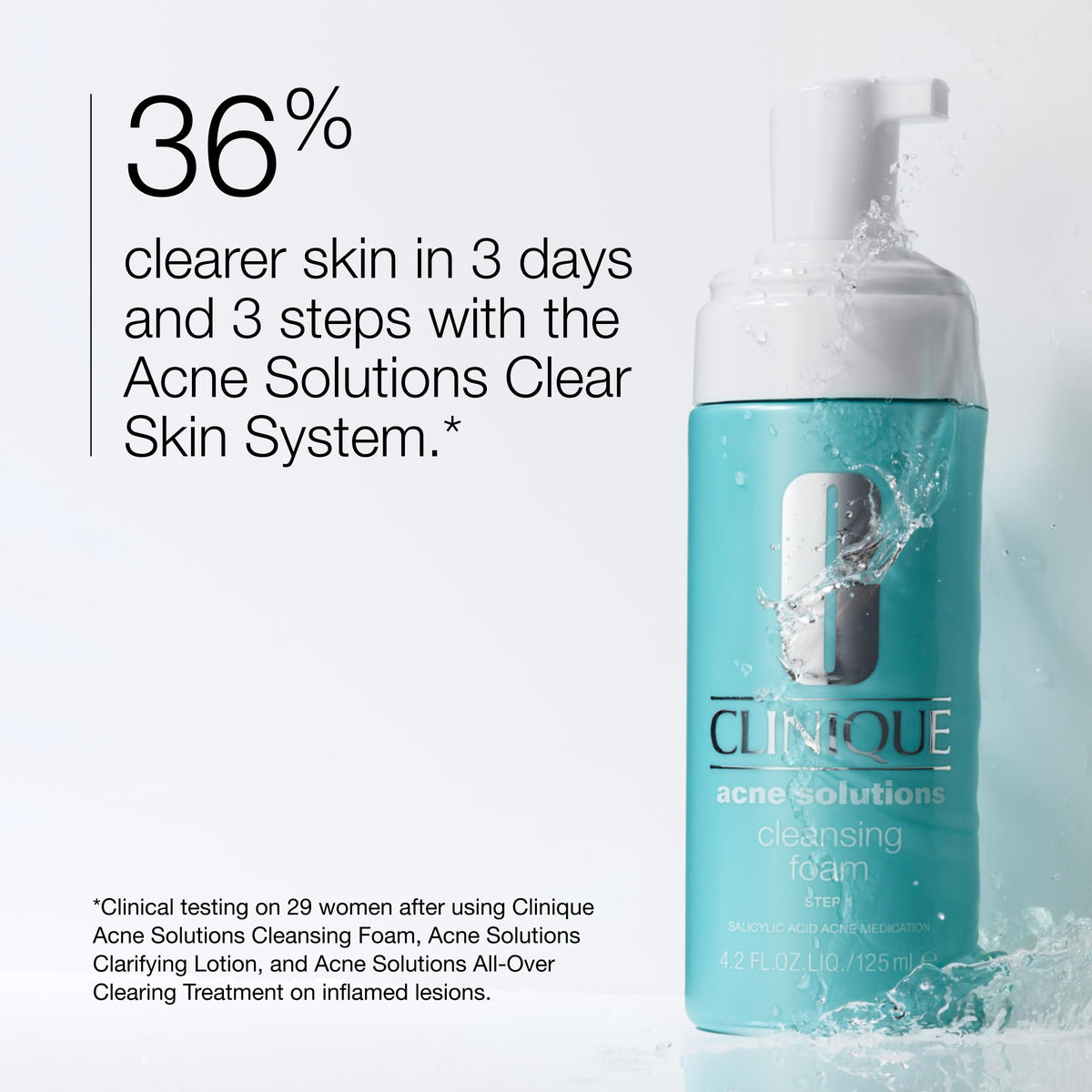 Clinique Acne Solutions pump and label close-up highlighting medicated formula