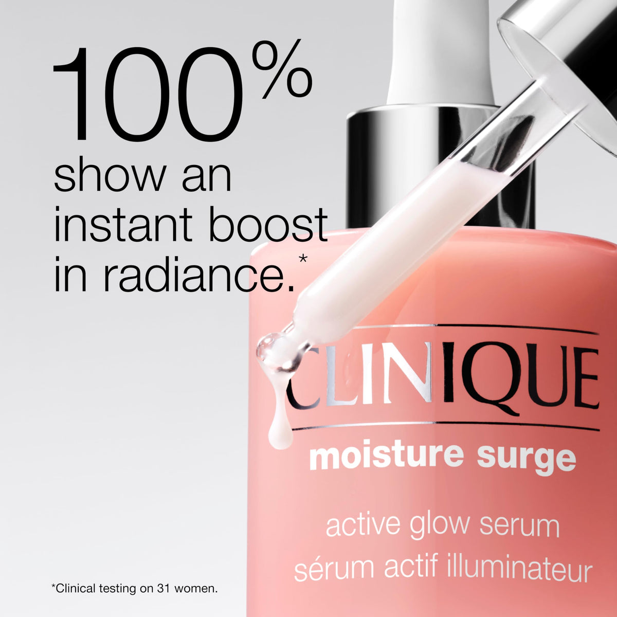 Clinique pipette dispensing serum illustrating easy, controlled application benefit
