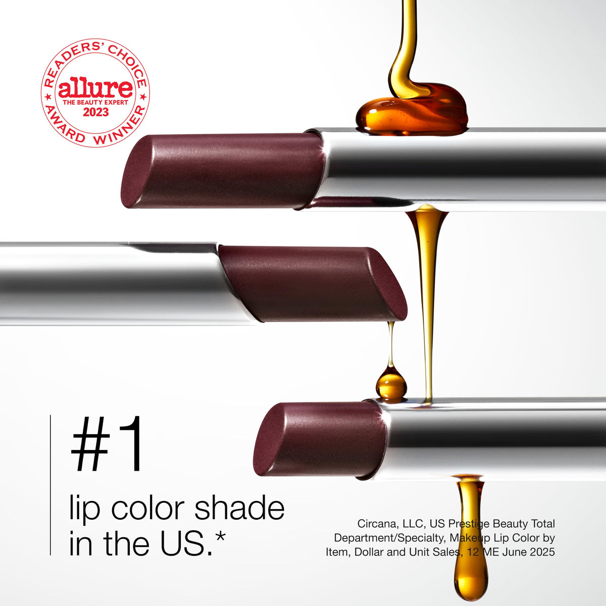 Clinique Almost Lipstick open with single swipe on a surface, shows sheer gloss payoff