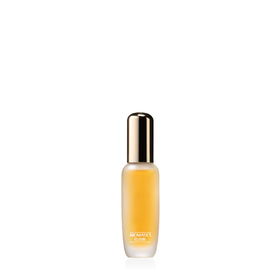 Clinique Aromatics Elixir front packaging showing compact travel bottle and elegant design benefit: easy portability