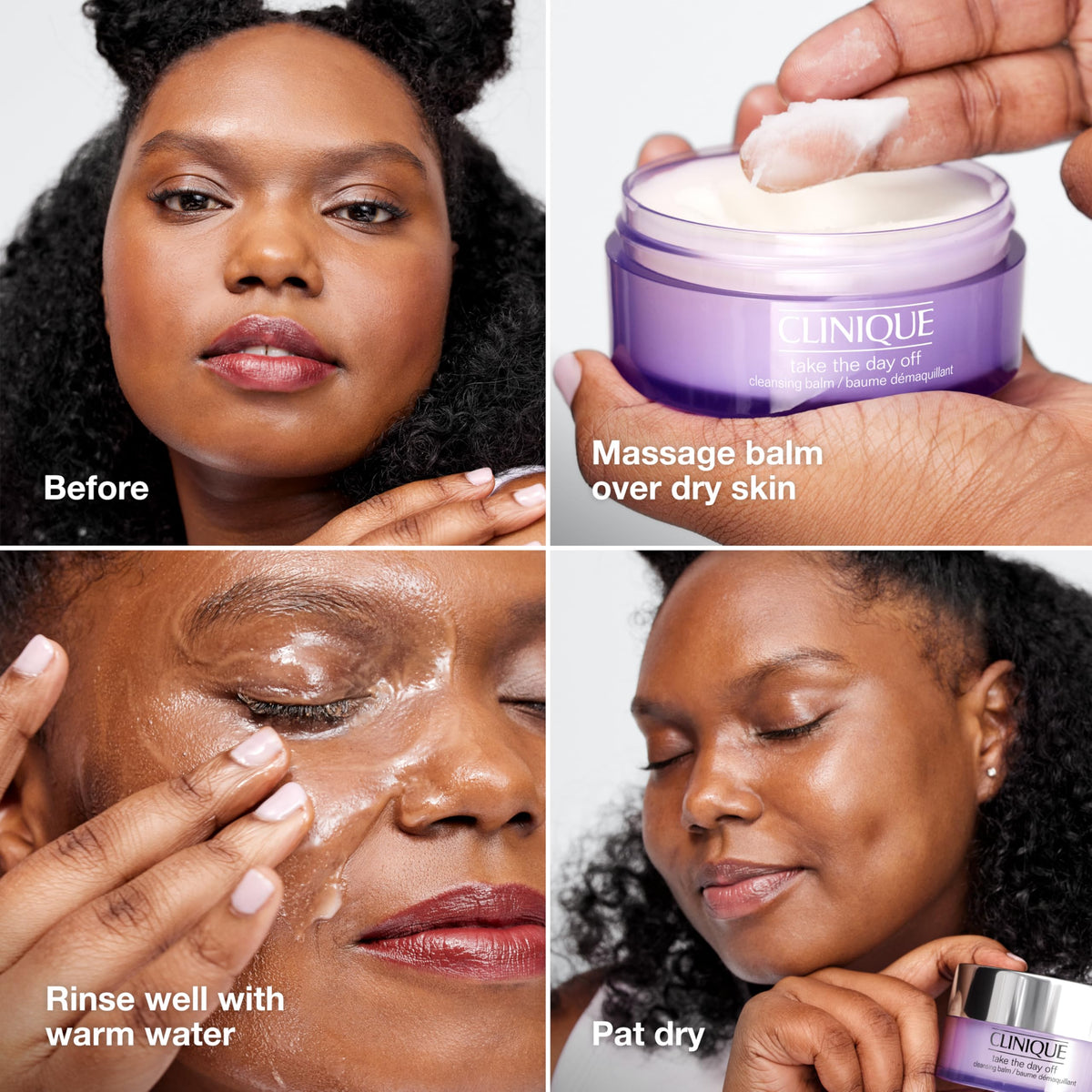 Clinique balm melting on skin showing how it quickly dissolves makeup benefit