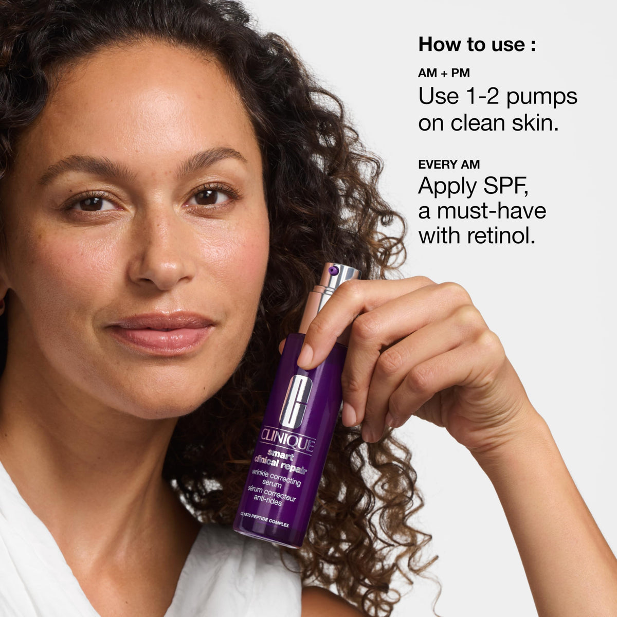 Clinique before and after texture comparison showing visible smoothing and improved tone