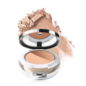 Clinique front compact closed showing sleek packaging and easy portability benefit