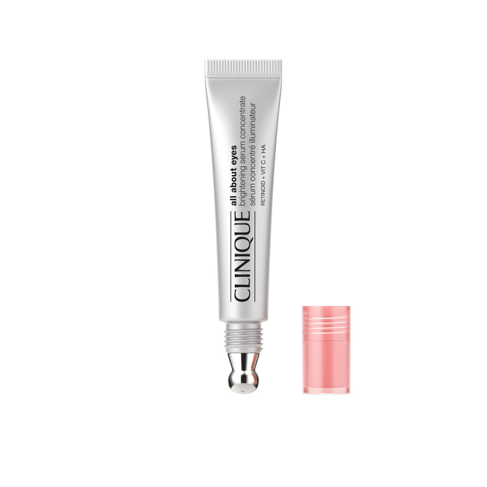 Clinique front packaging showing bottle and branding, delivers brightening benefits