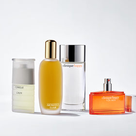 Clinique Calyx on a vanity shelf suggesting daytime wear and natural energy