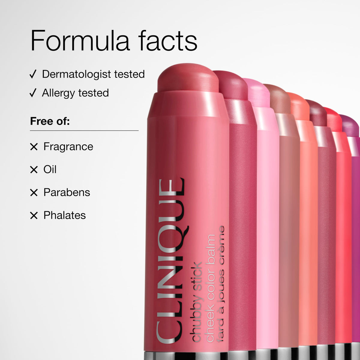 Clinique Chubby blush beside makeup kit illustrating quick touch-up benefit