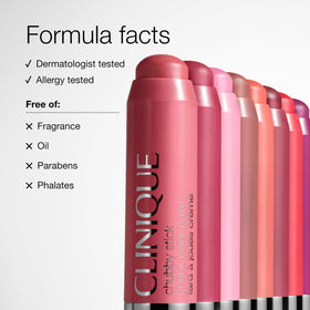 Clinique Chubby Stick inside a makeup bag illustrating portable, on-the-go use