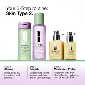 Clinique Clarifying Lotion 2 on bathroom shelf lifestyle showing daily routine readiness