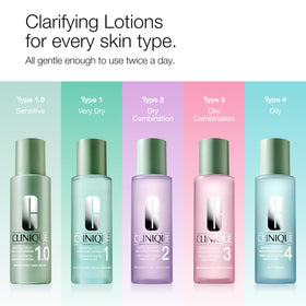 Clinique Clarifying Lotion 2 applied with cotton pad to cheek illustrating clearer skin benefit