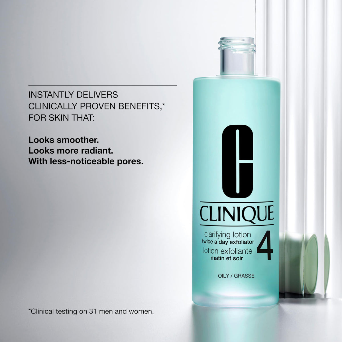Clinique Clarifying Lotion 4 back label listing ingredients and directions for transparency