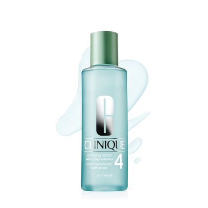 Clinique Clarifying Lotion 4 front bottle shows label and clear formula benefit: oil control