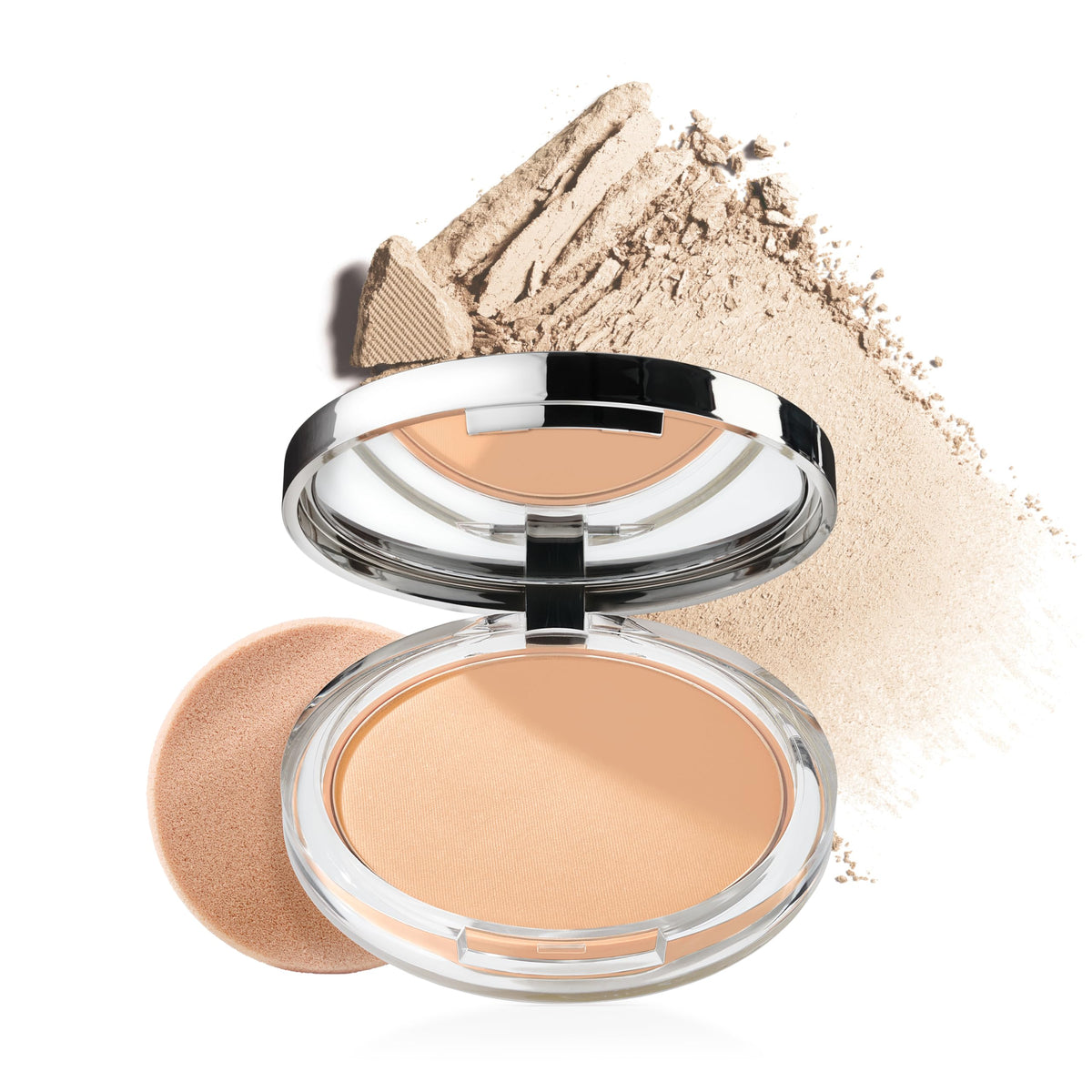 Clinique compact front packaging showing brand and portable finish benefit