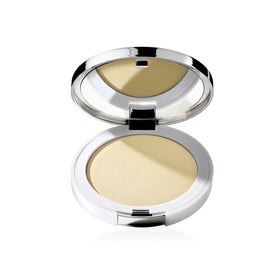 Clinique compact front view showing neutral shade and travel-ready design