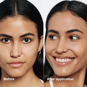 Clinique foundation being blended on model for natural coverage benefit