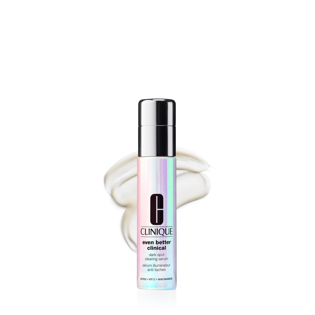 Clinique front bottle showing serum packaging and brightening benefit