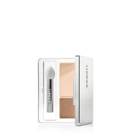 Clinique front compact showing closed mirrored case and branding for easy storage