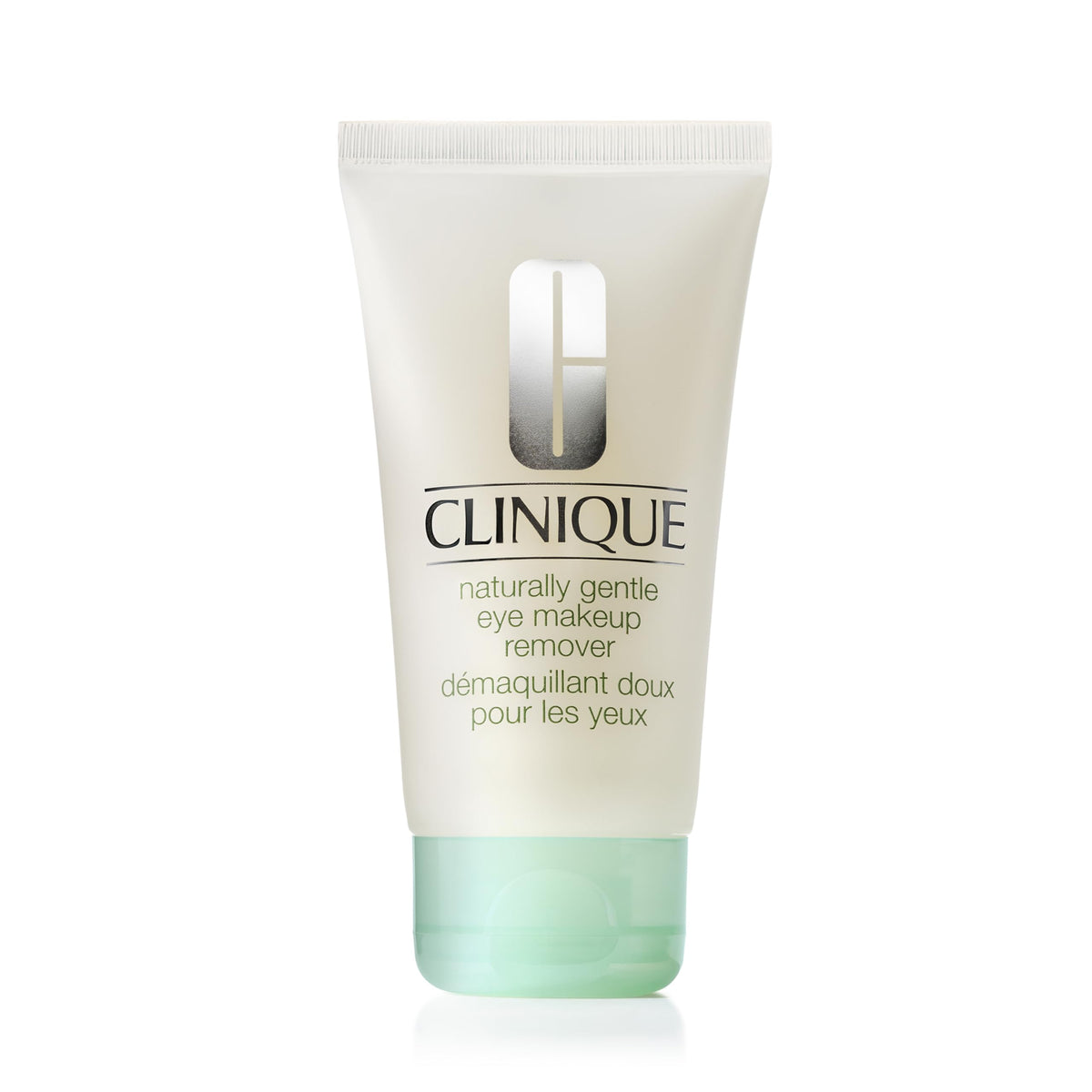 Clinique front packaging of eye makeup remover showing label and bottle benefit