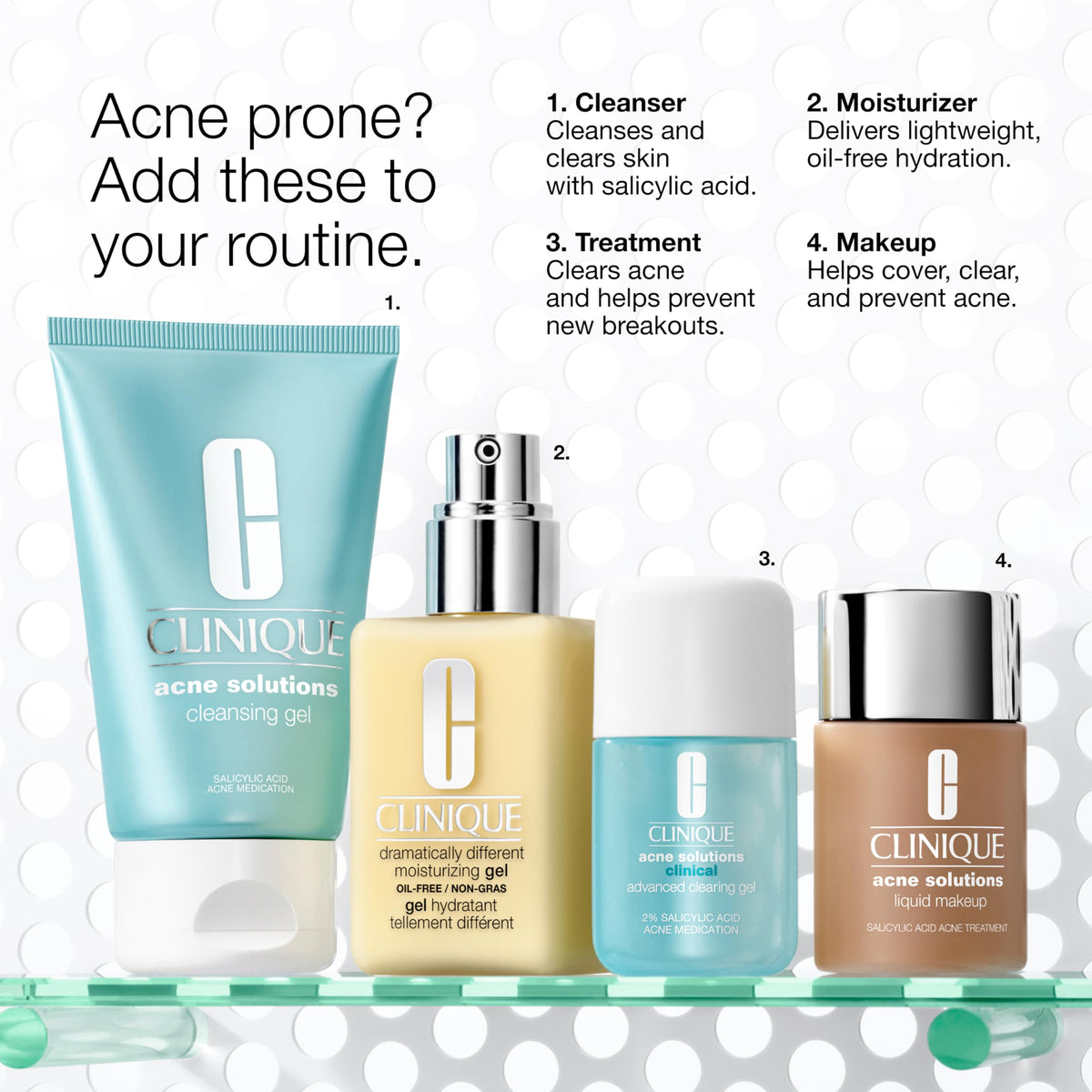 Clinique product label and ingredients panel showing active 2% salicylic acid
