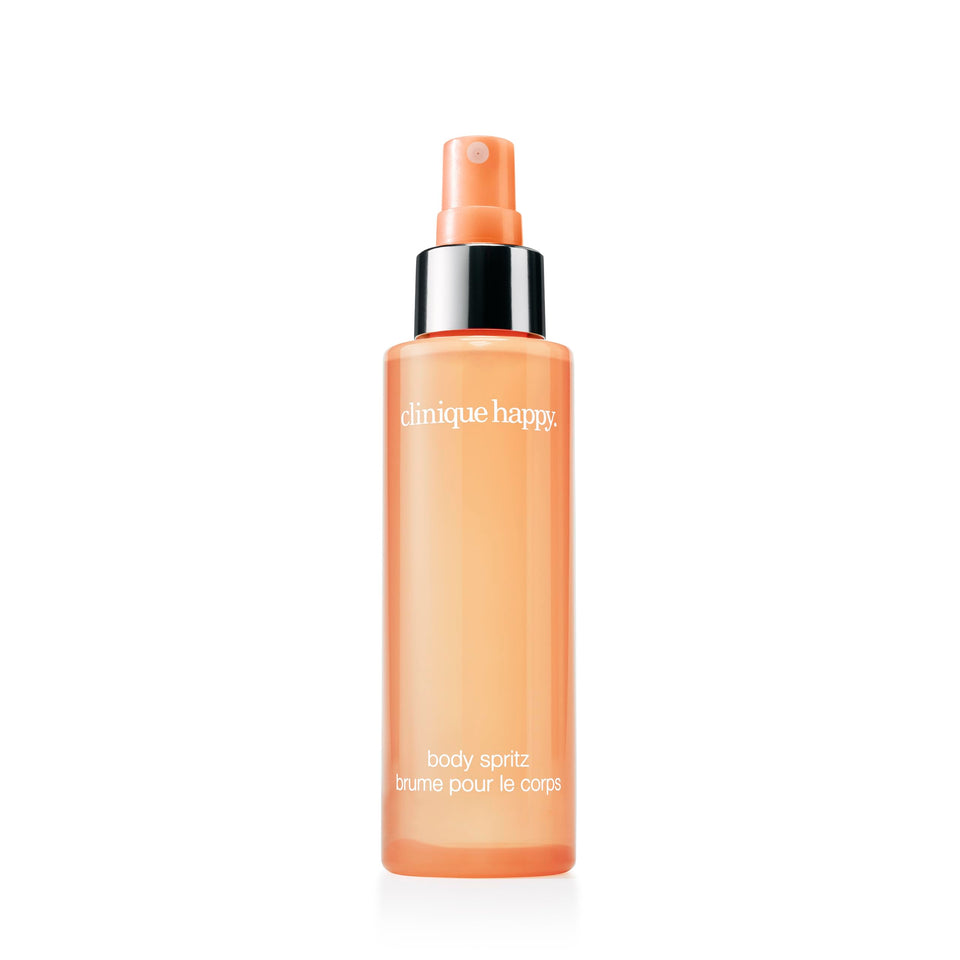 Clinique Happy front bottle view showing cheerful design and easy portability