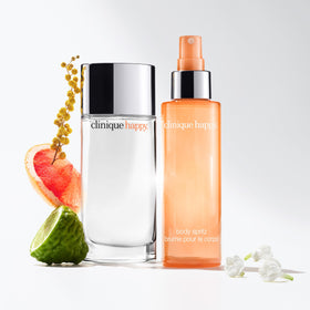 Clinique Happy on dressing table displaying stylish everyday beauty essential