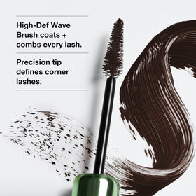 Clinique mascara being applied to lashes demonstrating lifted, separated lashes benefit