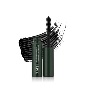 Clinique high impact mascara front view showing sleek tube and travel size benefit