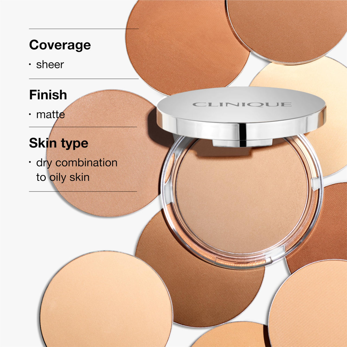Clinique pressed powder in use with sponge for quick touch-up benefit