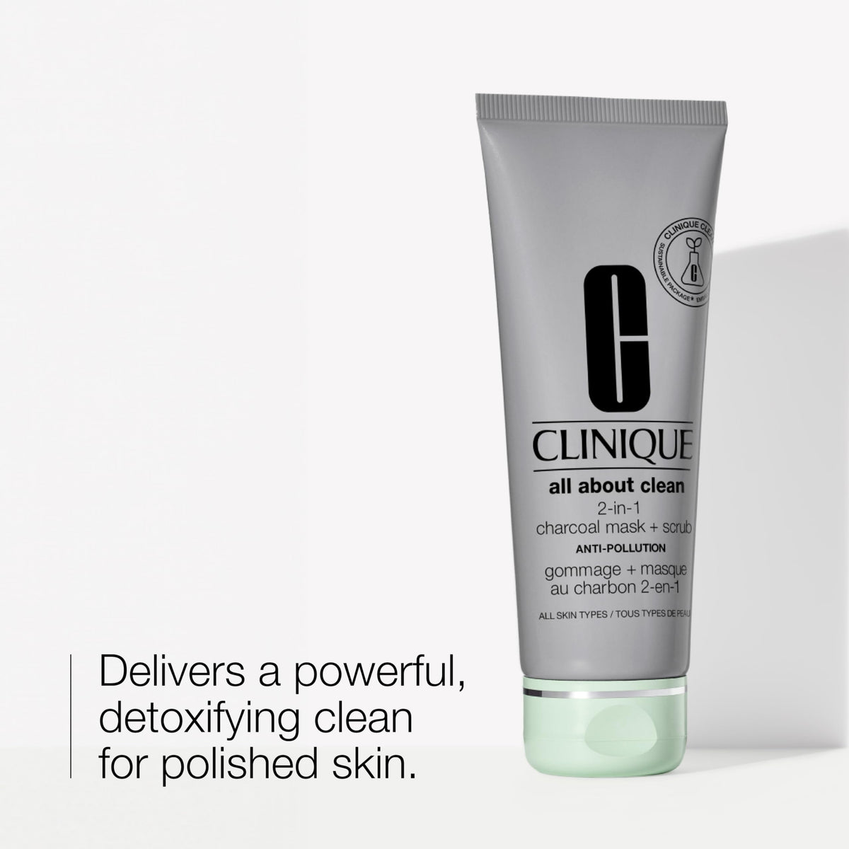Clinique close-up of charcoal texture showing fine particles and smooth clay action for visible purification