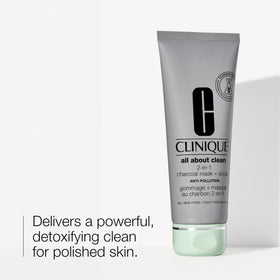 Clinique close-up of charcoal texture showing fine particles and smooth clay action for visible purification