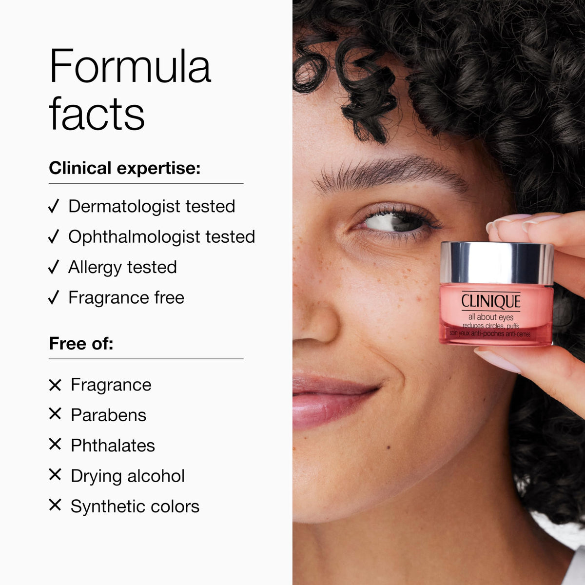 Clinique label and ingredient panel close-up showing dermatological testing benefit