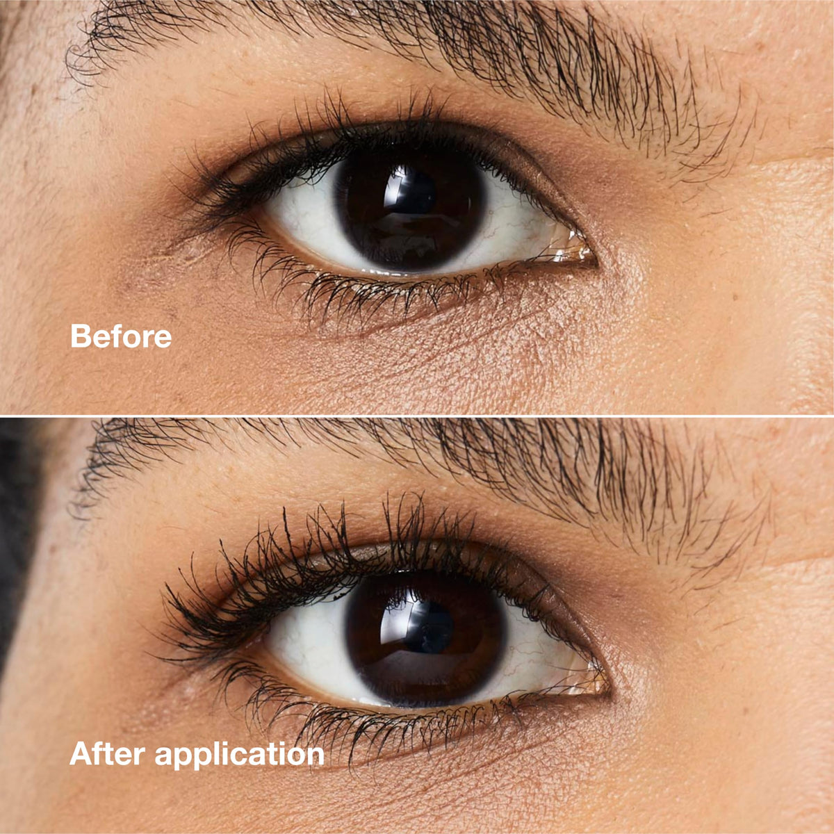 Clinique mascara applied on lashes showing lengthened, separated lashes for definition