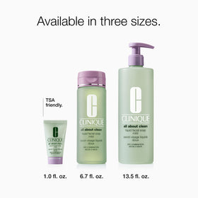 Clinique cleanser held in hand for size comparison, compact and portable