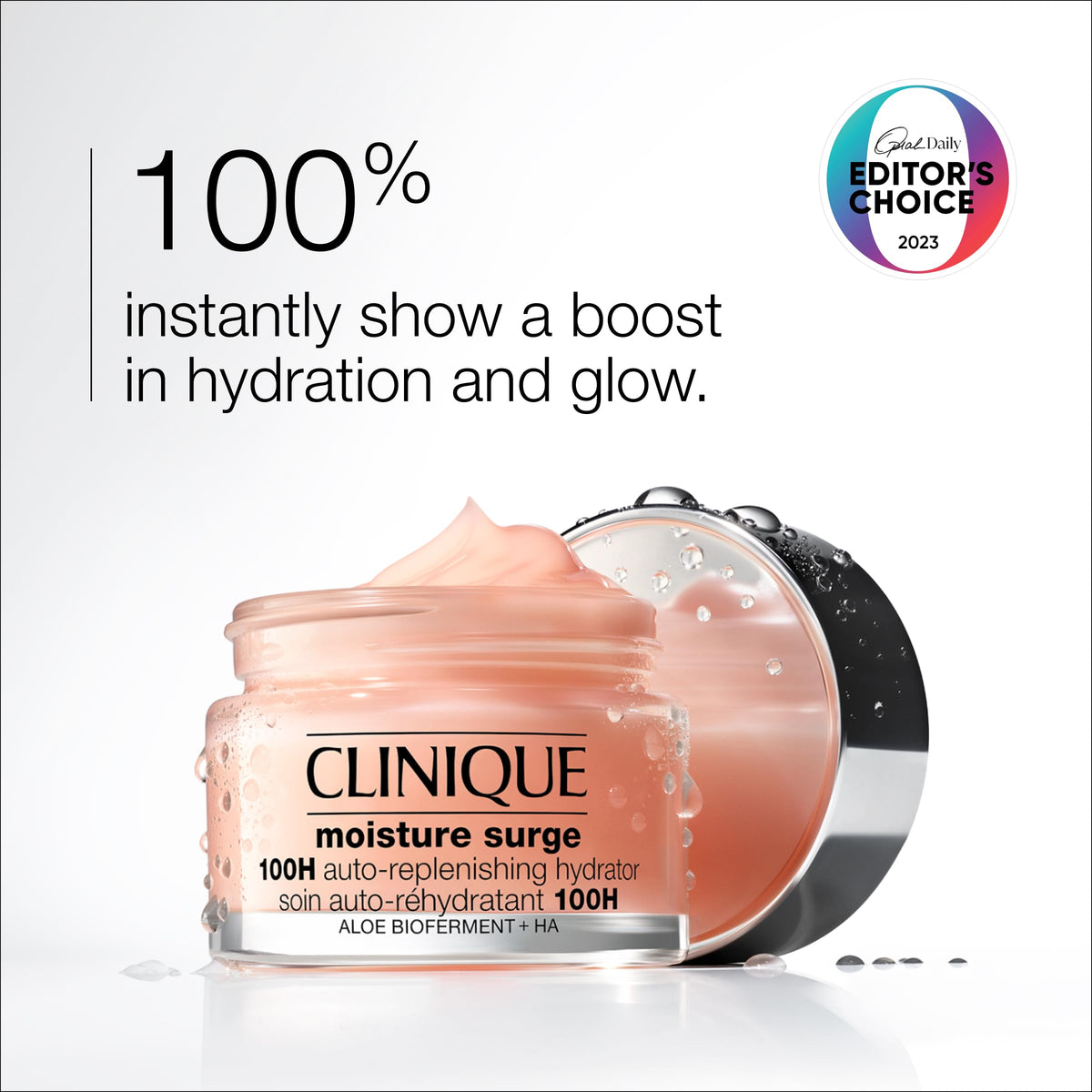 Clinique Moisture Surge 100H gel-cream texture close-up demonstrating non-greasy glow