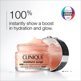 Clinique Moisture Surge 100H gel-cream texture close-up demonstrating non-greasy glow