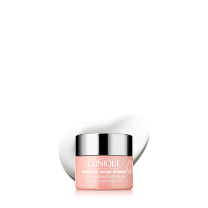 Clinique Moisture Surge front jar showing compact travel packaging and hydration benefit