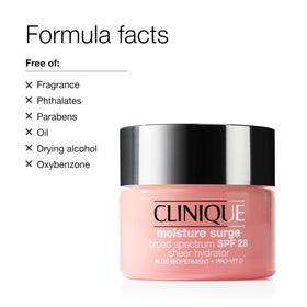 Clinique Moisture Surge next to everyday items to show 1 oz travel-friendly scale