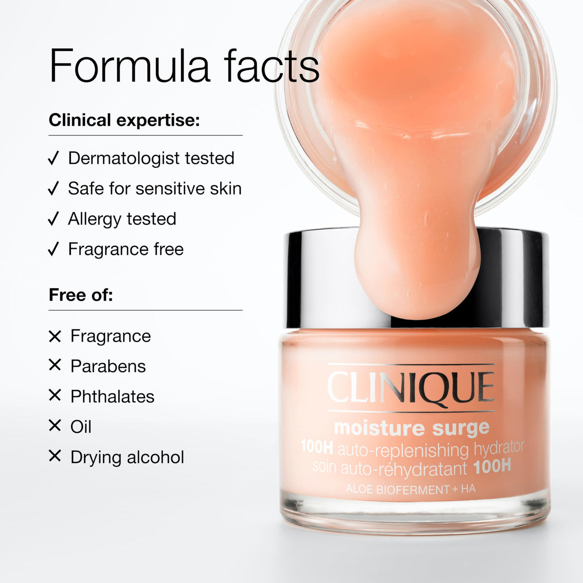 Clinique ingredient label close-up showing aloe bioferment and hyaluronic acid