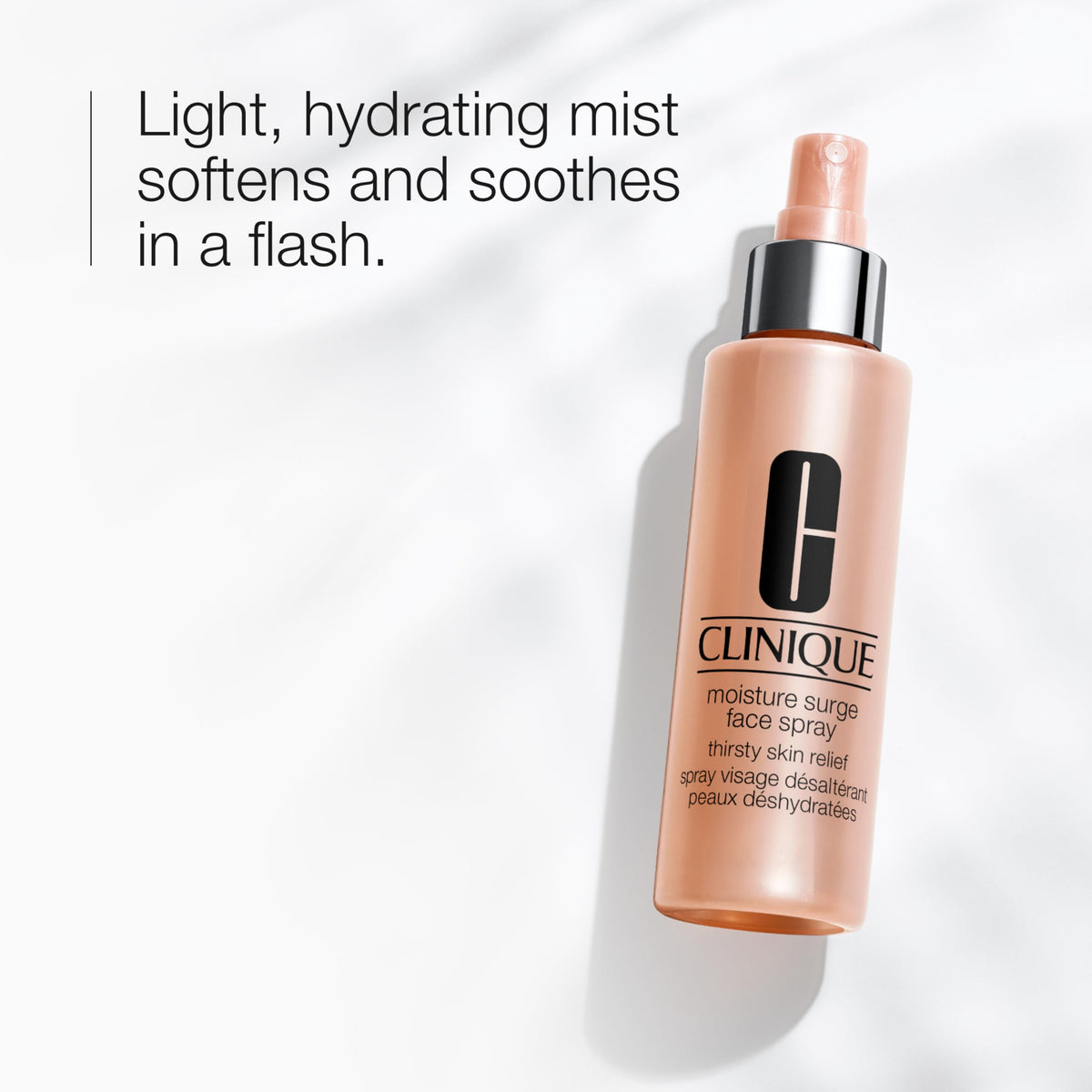 Clinique nozzle close-up of Moisture Surge mist demonstrating fine even spray benefit