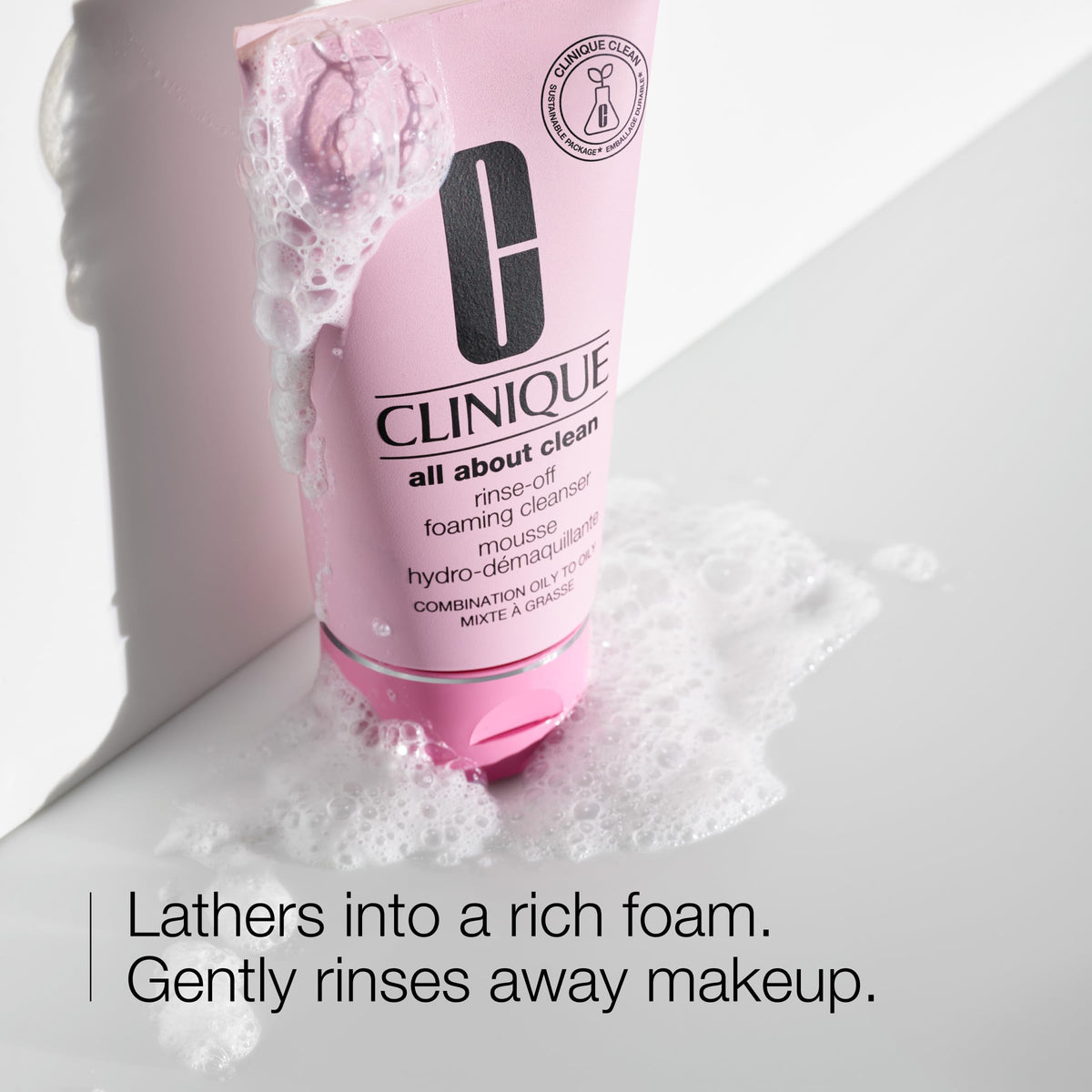 Clinique close-up of mousse texture showing gentle, cushioning foam
