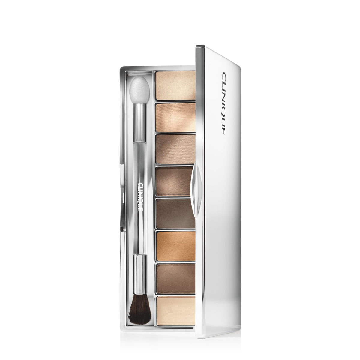 Clinique front compact showing Nude Honey palette and eight shades for versatile looks