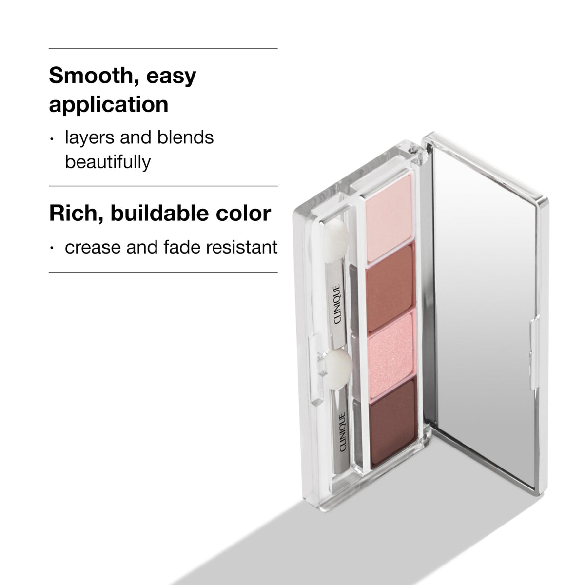 Clinique open palette with mirror and applicators ready for on-the-go touch-ups