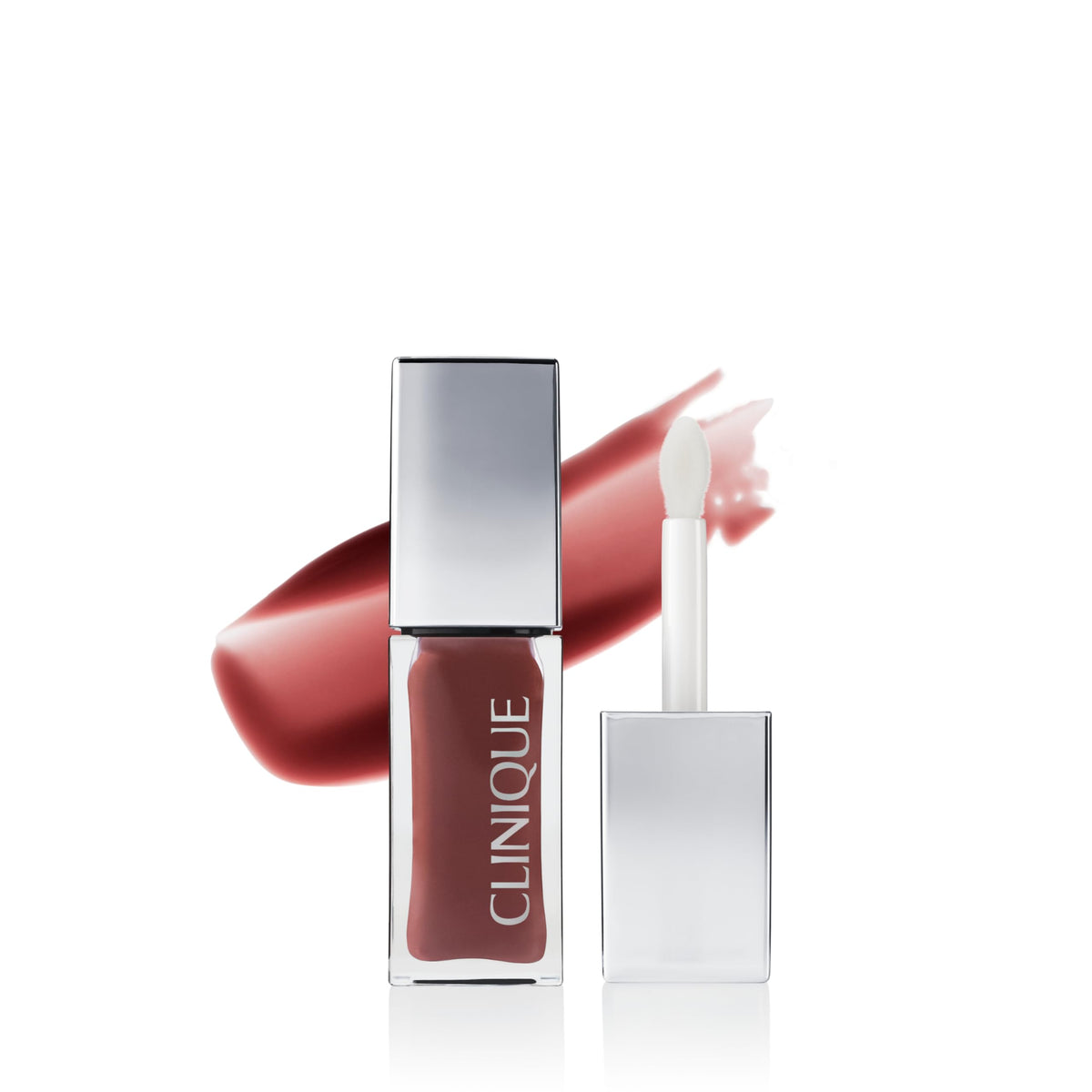 Clinique front packaging of Pop Lip + Cheek Nude Honey showing product benefit