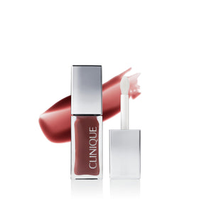 Clinique front packaging of Pop Lip + Cheek Nude Honey showing product benefit