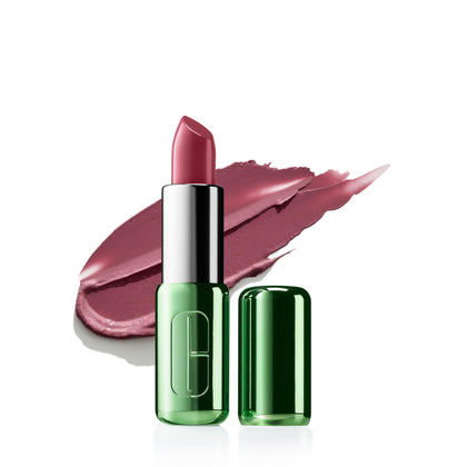 Clinique front packaging showing pop longwear lipstick and clear shade label benefit visible