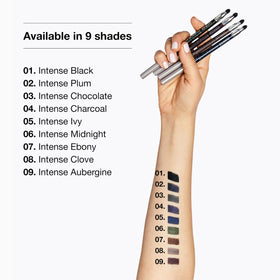 Clinique Quickliner applied on lashline showing intense aubergine color payoff