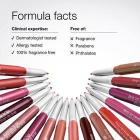 Clinique Quickliner filling full lips beneath lipstick showing longer wear benefit