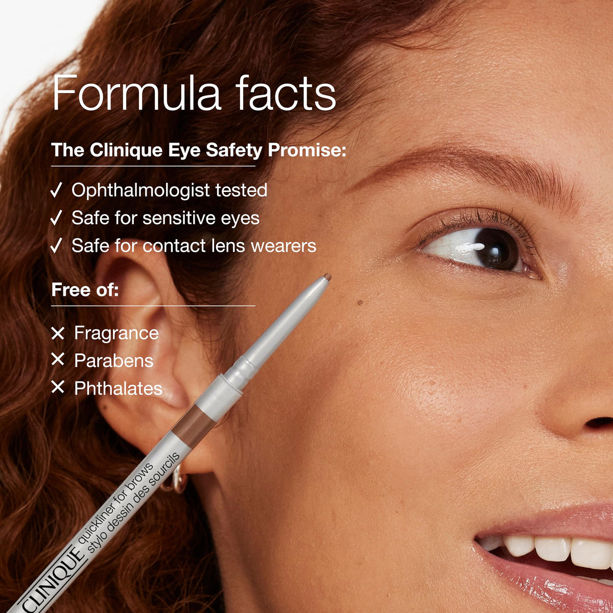 Clinique pencil held in hand showing compact size for travel convenience